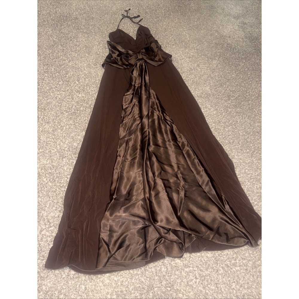 Scott McClintock Chocolate Brown Dress Evening Gown A- Line Halter Size 12